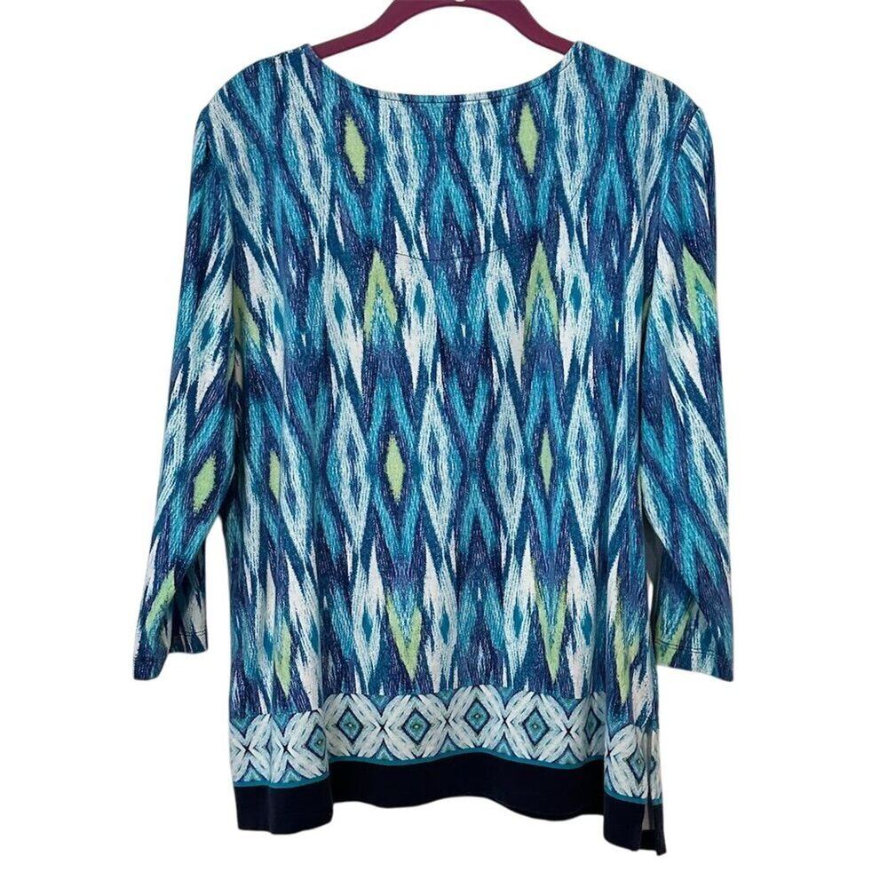 Alfred Dunner Women's Blue Geometric 3/4‎ Sleeve Blouse Size M - Picture 3 of 8